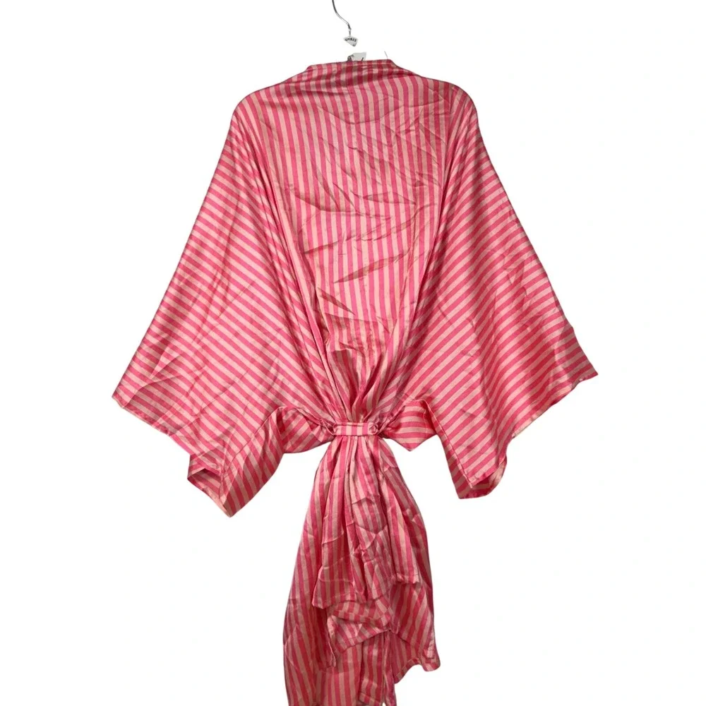 Boohoo Kimono Style Pink Striped Open Front Tie Waist Robe‎ Cover Up - Picture 2 of 4